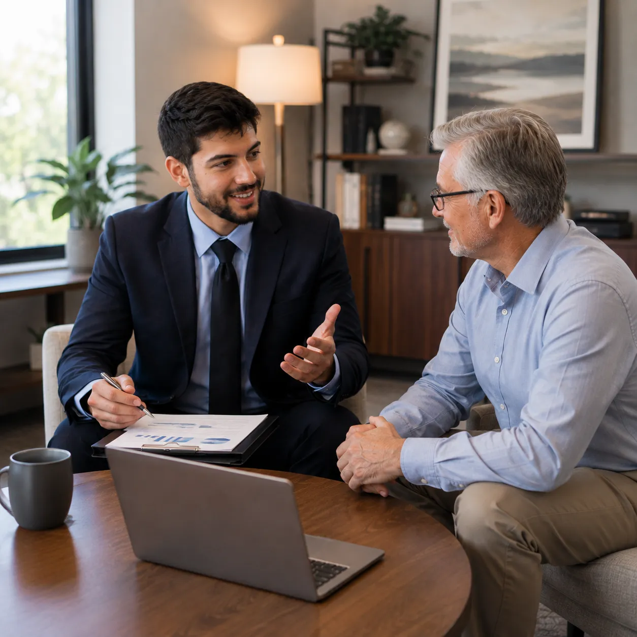 consultation-meeting-business-man Business consultant meeting with a male client to discuss goals, strategies, and professional services