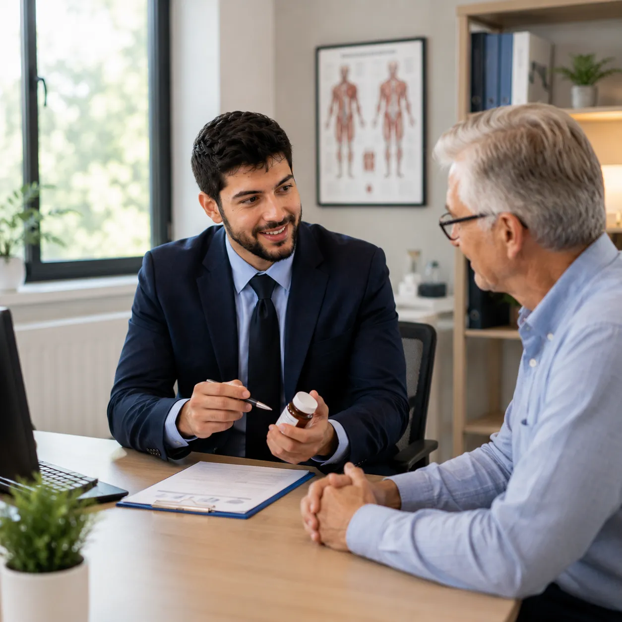 Doctor prescribing medication and discussing treatment instructions with a patient